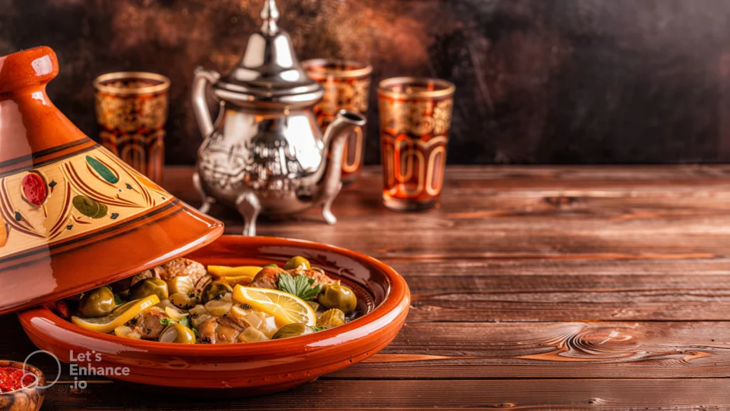 Traditional Moroccan tagine and mint tea
